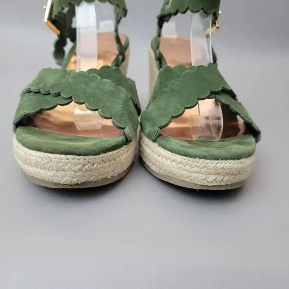 Ted Baker London Wedge Espadrille Sandal Green Suede Scallop Size 7.5 US 38 EU - Picture 5 of 12